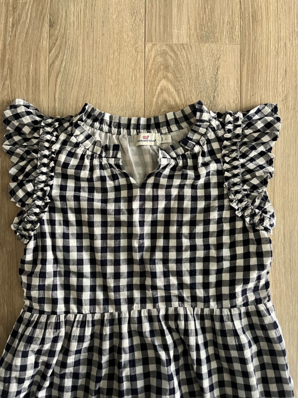 Vineyard Vines Girl’s Navy and White Tiered Ruffle Sleeveless Dress - Size Large - Picture 2 of 7